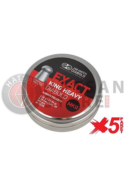 JSB Diabolo Exact King Heavy MKII 5 Paket 6,35 mm Haval Tfek Samas (33,95 Grain - 1500 Adet)