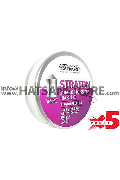 JSB Diabolo Straton Jumbo Monster 5,51 mm 5 Paket Haval Tfek Samas (25,39 Grain - 1000 Adet)
