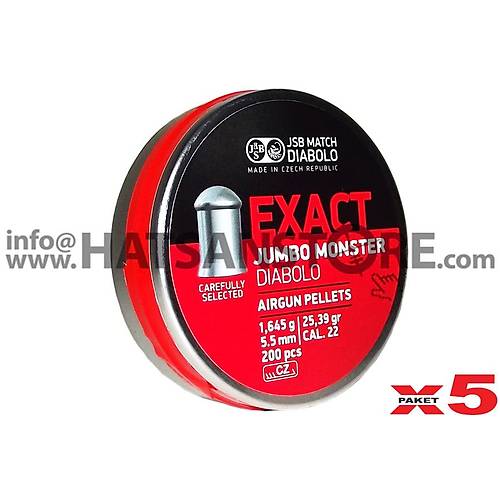 JSB Diabolo Exact Jumbo Monster 5,52 mm 5 Paket Haval Tfek Samas (25,39 Grain - 1000 Adet)