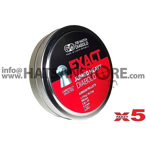 JSB Diabolo Exact Jumbo Heavy 5,52 mm 5 Paket Haval Tfek Samas (18,13 Grain - 2500 Adet)