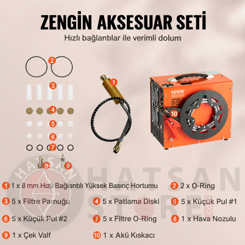 VEVOR 4500 PSI 300 Bar Otomatik PCP Haval� T�fek Kompres�r� 350W