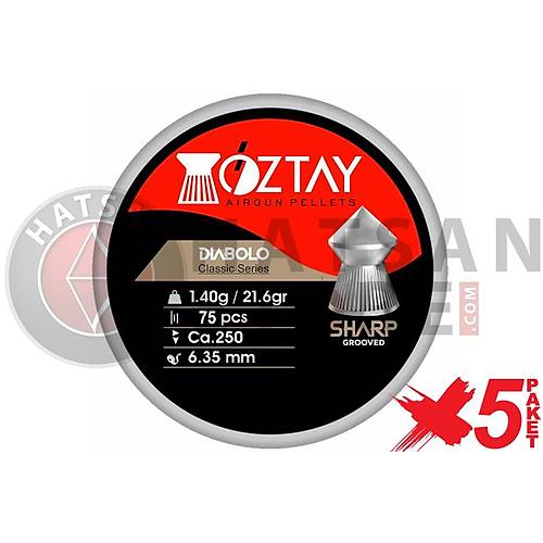 ztay Sharp Grooved 6,35 mm 5 Paket Haval Tfek Samas (21,6 Grain - 375 Adet)
