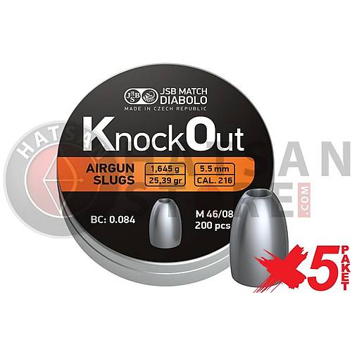 JSB Diabolo Knockout (CAL216) 5,50 mm 5 Paket Haval Tfek Samas (25,39 Grain - 1000 Adet)