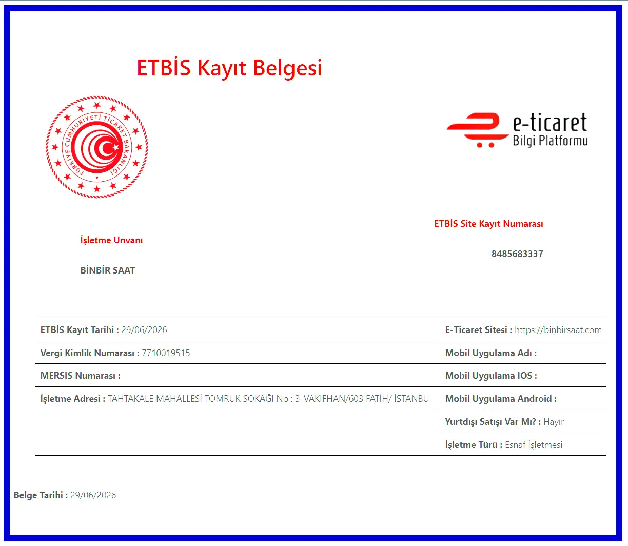 ETB�S Kay�t Belgesi