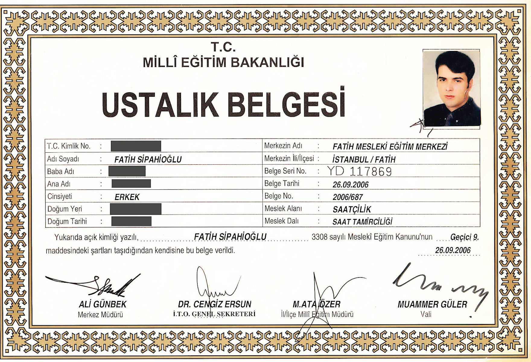 Ustal�k Belgesi
