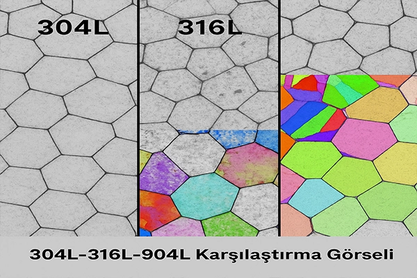 304L, 316L ve 904L paslanmaz �elik mikroyap�lar�n�n kar��la�t�rmas� � taneler aras� farklar ve ala��m �zellikleri