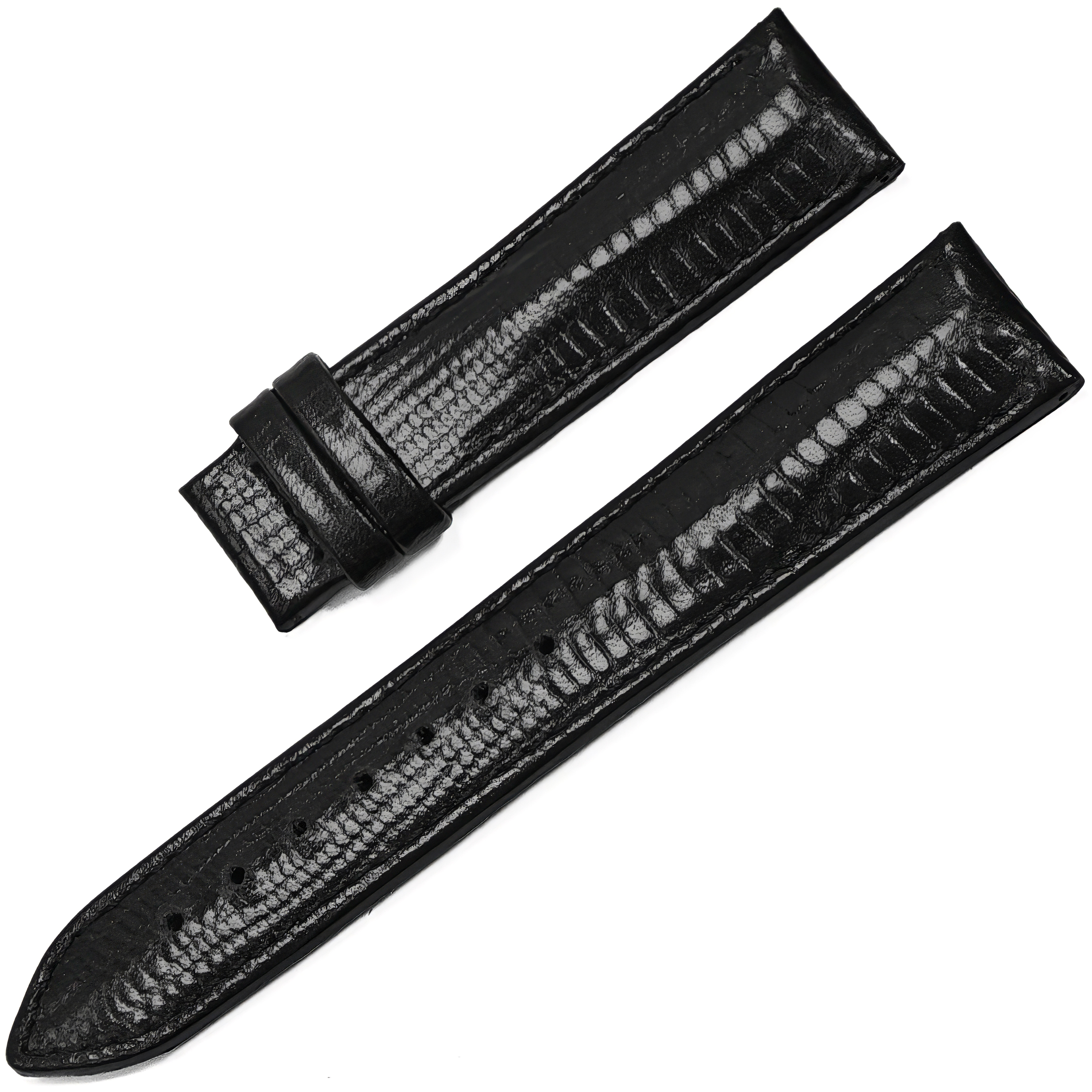 Dugarry Lizard Tan Classic Black Lacquered  El Yapımı Premium Deri Saat Kayışı
