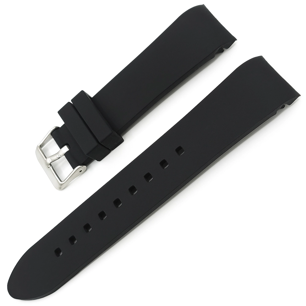 Kavisli Başlık Siyah 22mm Rubber Silikon Saat Kordonu