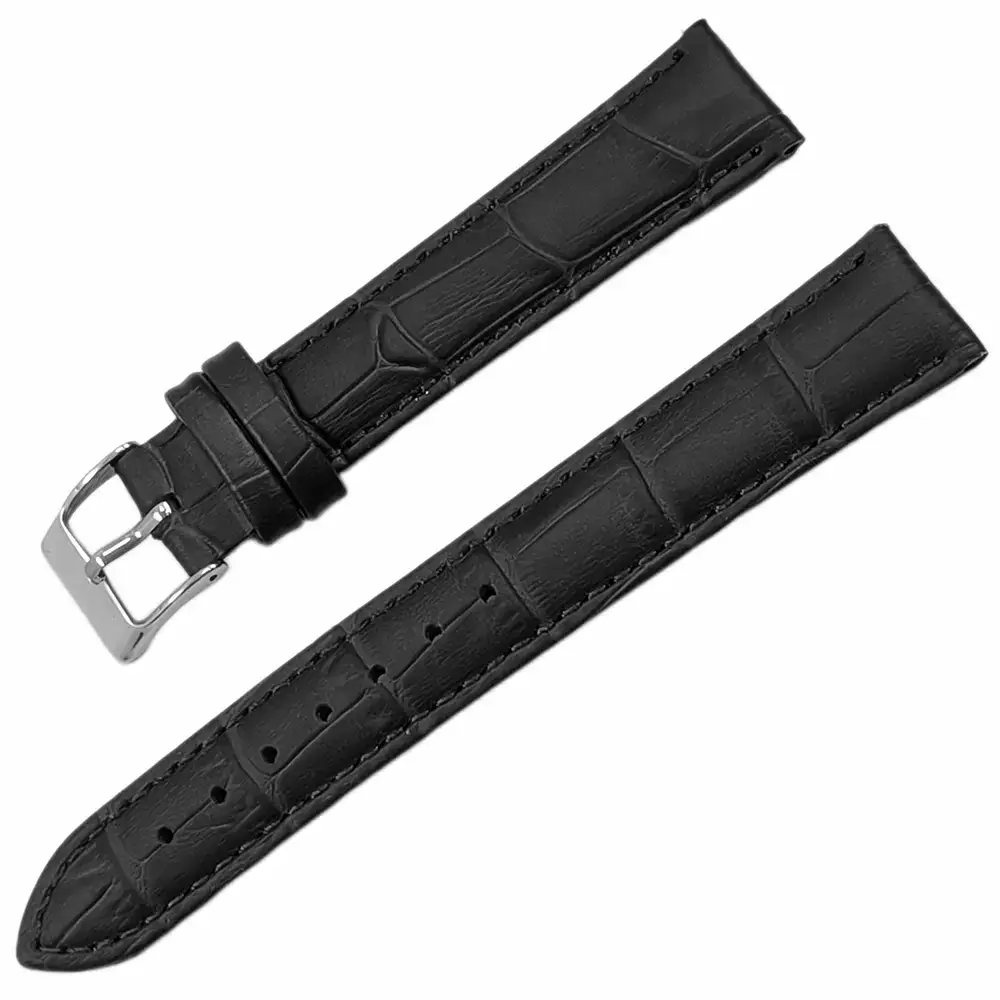 Saat Kordonu Golf Hakiki Deri A Kalite 18mm Kroko Desen Siyah
