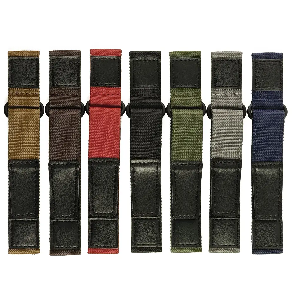 20mm / 22mm Akıllı Pimli Taktik Velcro Kanvas Saat Kordonu  Deri Detaylı Cırtlı Spor Kayış