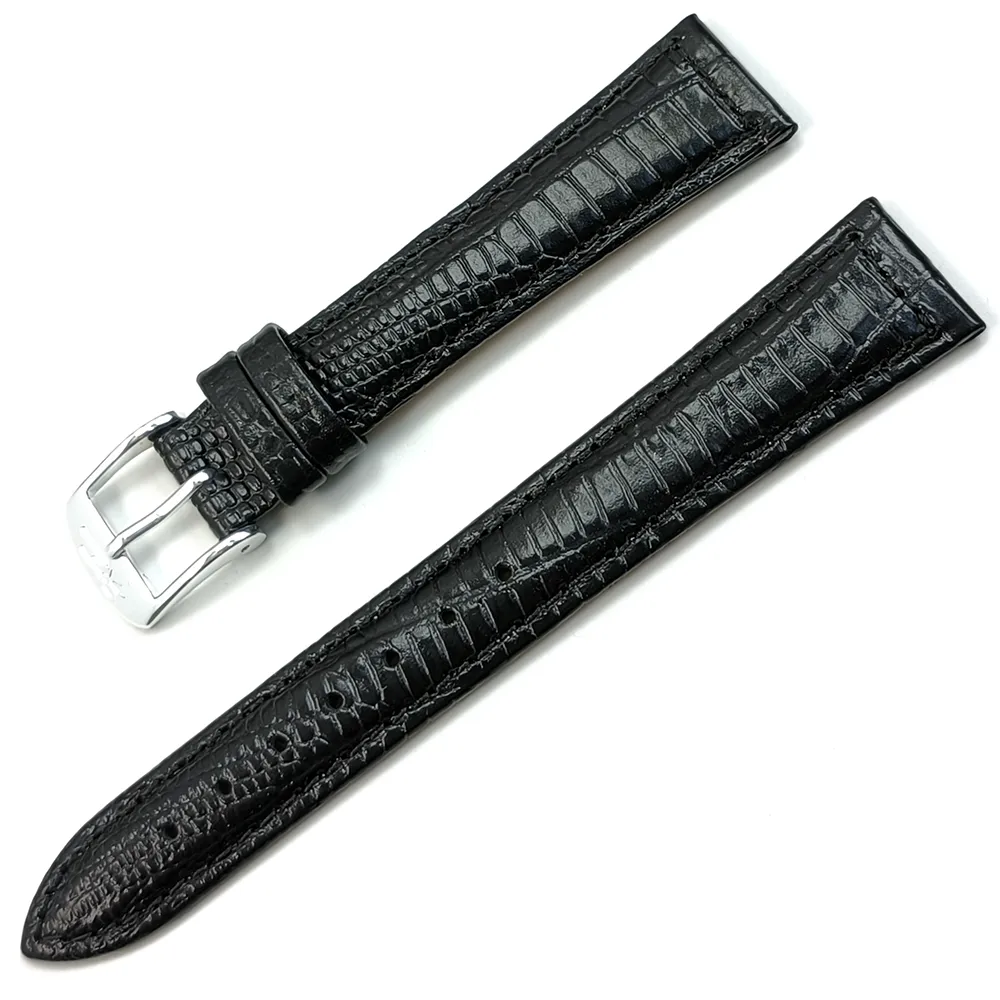Hakiki Deri Klasik Saat Kordonu 18x14mm | Bandco Buffalo Siyah Lizard Desen