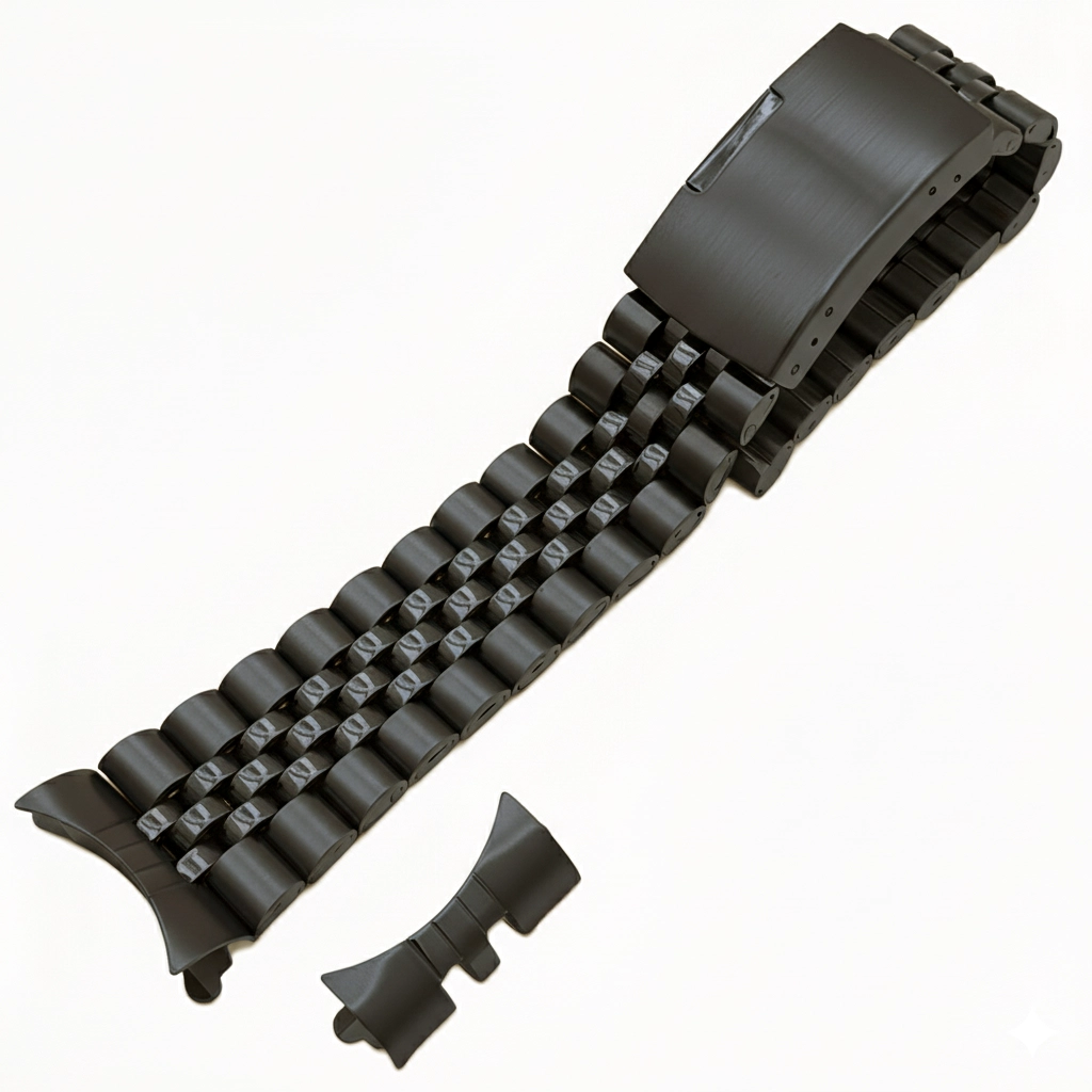 20-22mm Siyah Folded Link Jubilee Model Bükme Çelik Saat Kordonu
