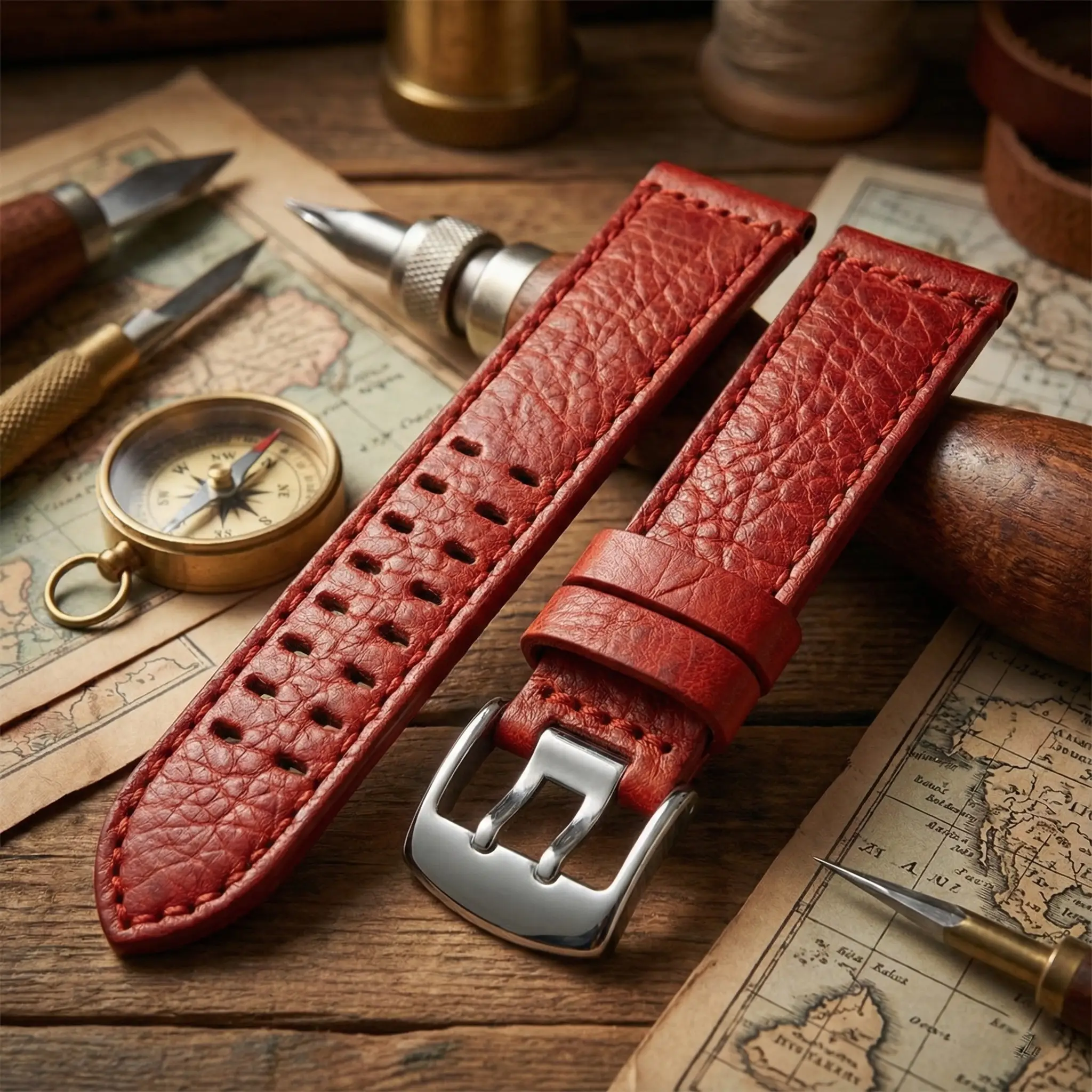 Saat Kordonu Hakiki Deri Çift Dilli Çelik Toka 22mm 2 Renk Seçenekli