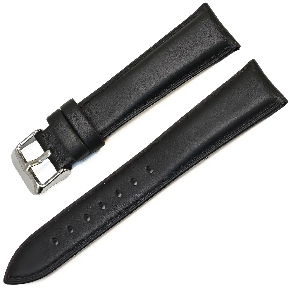 Siyah Golf Hakiki Deri Saat Kordonu - Desensiz Klasik 22x18mm