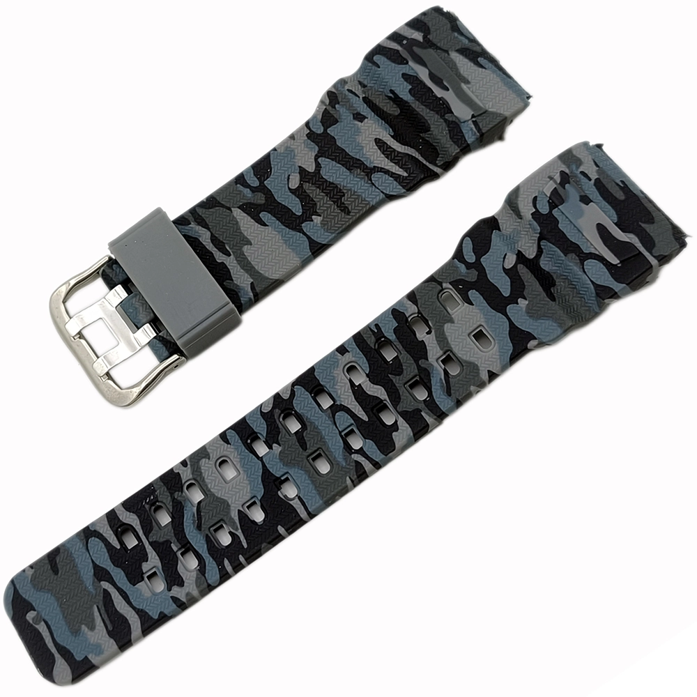 Joefox Silikon Saat Kordonu Gri Kamuflaj 28x22mm İki tarafı düz model
