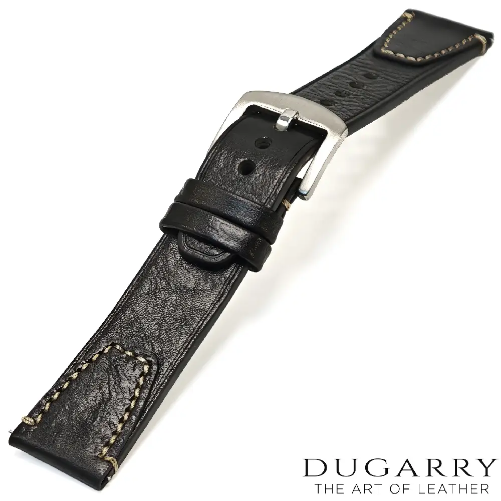 Dugarry Artisan Hakiki Deri Saat Kordonu (Siyah, Bej Dikişli, 22mm)