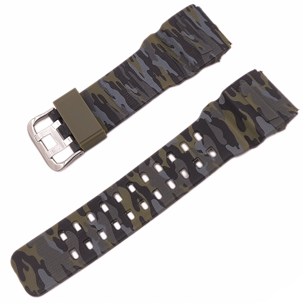Joefox Silikon Saat Kordonu Yeşil Kamuflaj 28x22mm İki tarafı düz model
