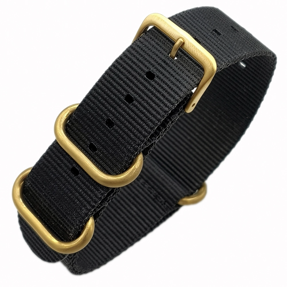 Dokuma Tekstil Saat Kordonu 22mm Siyah 1mm Kalınlık Sarı Toka