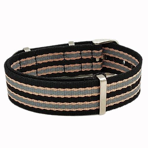 Dokuma Tekstil Saat Kordonu 20-22mm Siyah Gri Somon 1.4mm Kal�nl�k