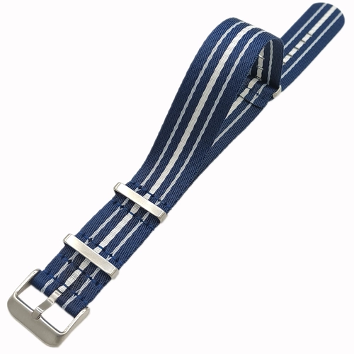 Dokuma Tekstil Saat Kordonu 22mm Lacivert Beyaz 1mm Kal�nl�k