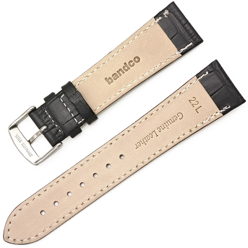 Siyah Saat Kordonu Kroko Desen Bandco Hakiki Deri Klasik 22x18mm Beyaz Diki�