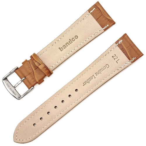 Taba Kroko Desen Saat Kordonu Bandco Hakiki Deri Klasik 22x18mm Beyaz Diki�