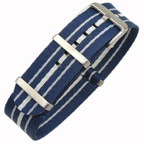 Dokuma Tekstil Saat Kordonu 22mm Lacivert Beyaz 1mm Kal�nl�k