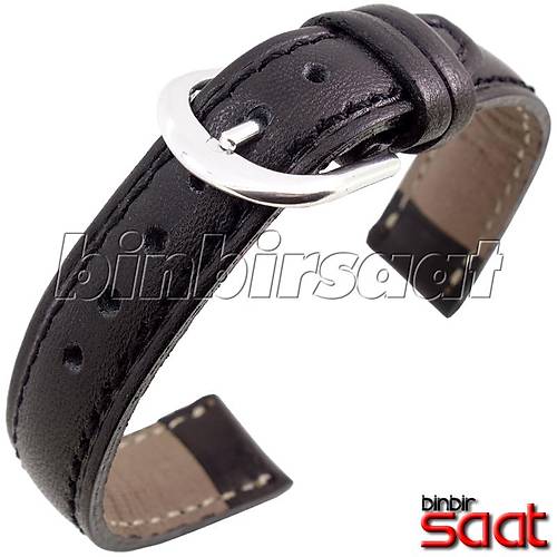 Rekor 14mm Bombeli Siyah Hakiki Deri Bayan Saat Kordonu