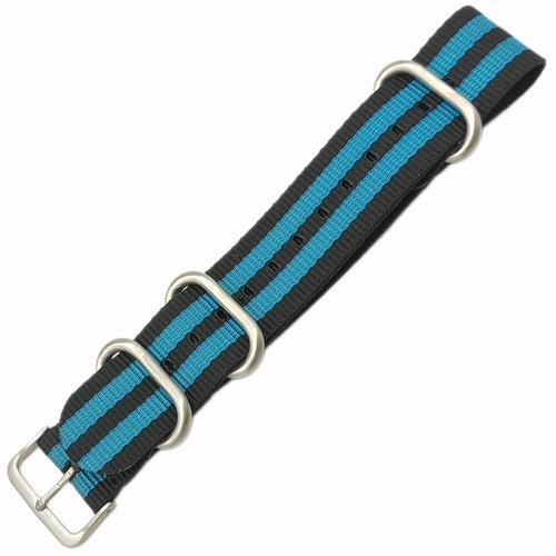 Dokuma Tekstil Saat Kordonu 22mm Mavi Siyah 1mm Kal�nl�k