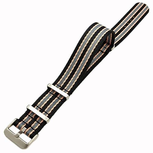 Dokuma Tekstil Saat Kordonu 20-22mm Siyah Gri Somon 1.4mm Kal�nl�k