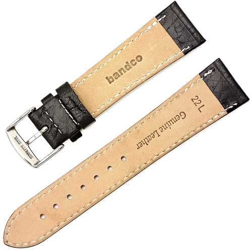 Siyah Saat Kordonu Rolax Desen Bandco Hakiki Deri Klasik 22x18mm Beyaz Diki�