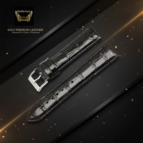 Golf 22mm Siyah Hakiki Deri Saat Kay��� Kroko Desen Bombeli