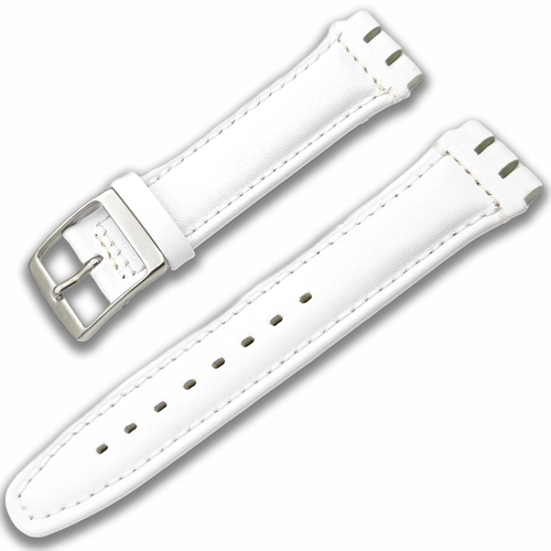 Bandco Swatch Uyumlu 19mm Hakiki Deri Saat Kordonu Beyaz Desensiz