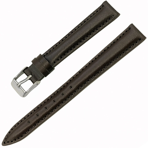 Saat Kordonu Hakiki Deri Yerli �retim 14mm Koyu Kahverengi Desensiz