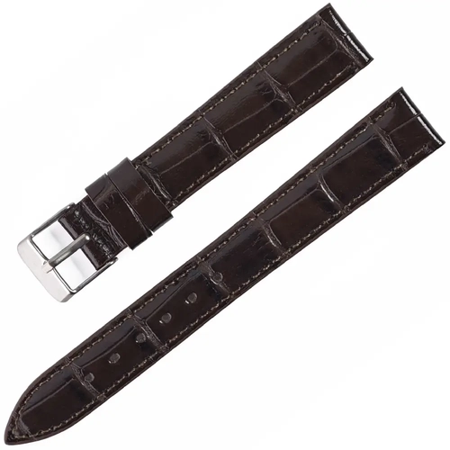 16mm Hakiki Deri Bombeli Saat Kordonu �ok Koyu Kahve Kroko Desen