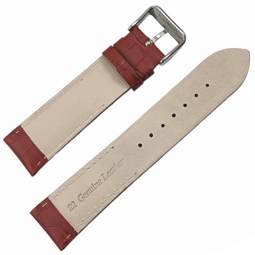 Hakiki Deri Saat Kordonu 22mm K�rm�z� Kroko Desen Yar� Bombeli