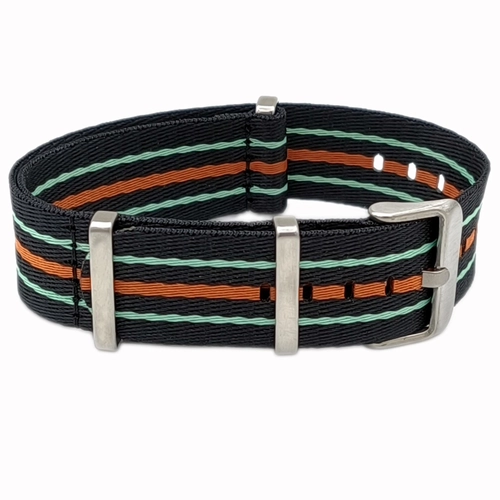 Dokuma Tekstil Saat Kordonu 22mm Siyah Turuncu Beyaz 1mm Kal�nl�k