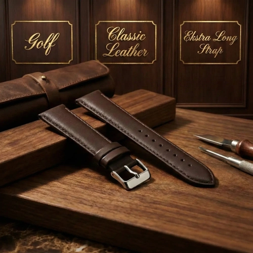 Golf Saat Kordonu Hakiki Deri A Kalite 22mm Koyu Kahverengi  XL Uzun