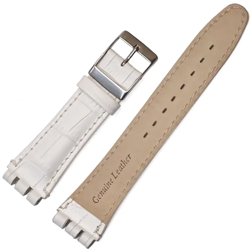 Swatch Uyumlu 19mm Hakiki Deri Saat Kordonu Beyaz Kroko Desen