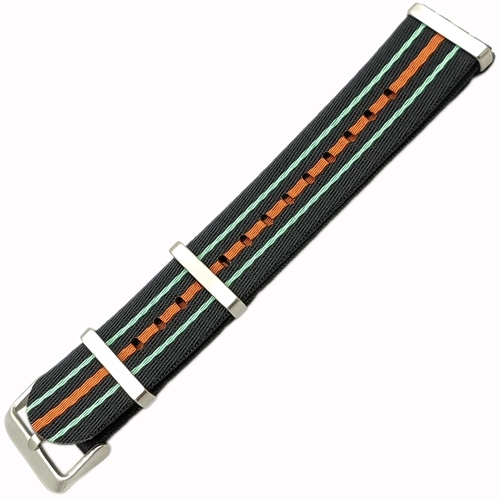 Dokuma Tekstil Saat Kordonu 22mm Siyah Turuncu Beyaz 1mm Kal�nl�k