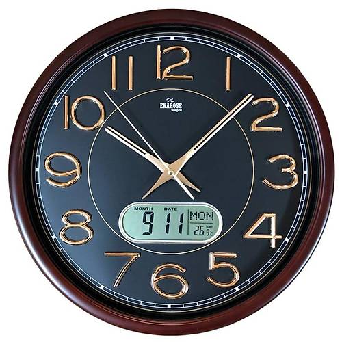Enarose Duvar Saati A5837H Black Wood LCD