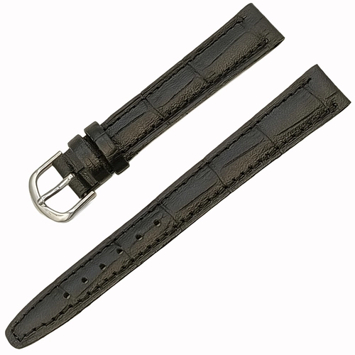 Saat Kordonu Hakiki Deri Yerli �retim 14mm Siyah Kroko Desen