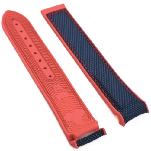 Omega Seamaster Uyumlu Krmz Kenarl Mavi Kanvas Silikon Saat Kordonu