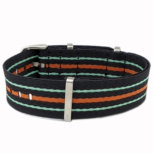 Dokuma Tekstil Saat Kordonu 22mm Siyah Turuncu Beyaz 1mm Kal�nl�k