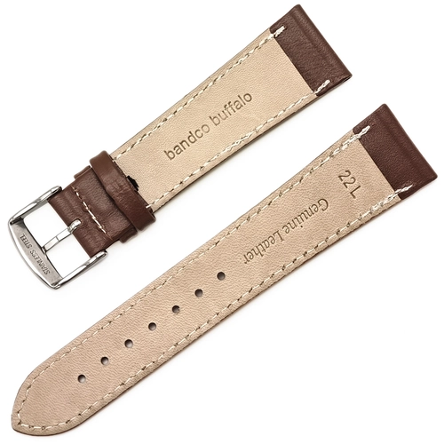 Kahverengi Saat Kordonu Bandco Hakiki Deri Klasik 22x18mm Beyaz Diki�li