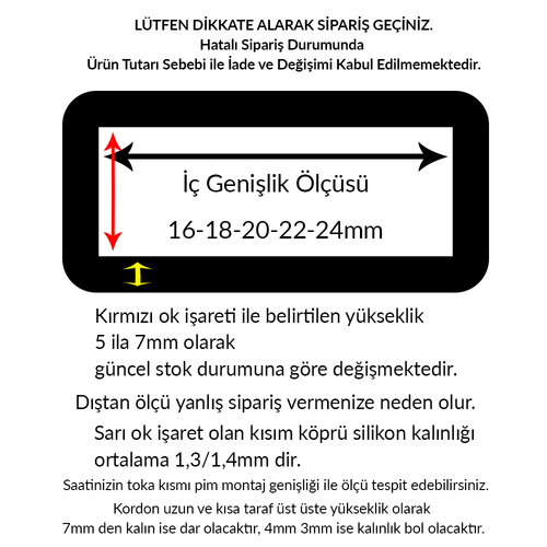 Saat Kordon Kprleri 16-18-20-22-24 mm Silikon