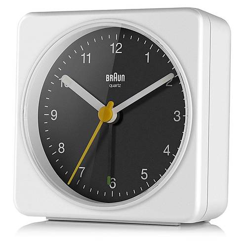 BRAUN BC03WB BEYAZ-S�YAH KLAS�K SEYAHAT ANALOG ALARMLI MASA SAAT�