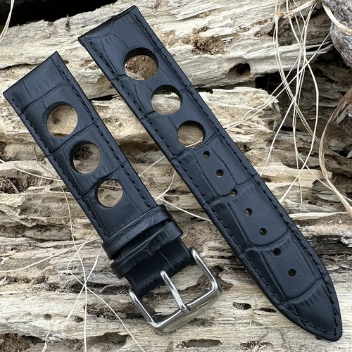 Saat Kordonu Bandco Buffalo Hakiki Deri 22mm Kroko Desen Siyah Lomboz Tasarm