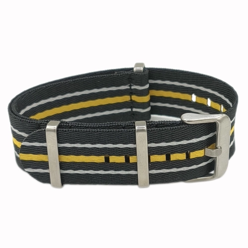 Dokuma Tekstil Saat Kordonu 22mm Siyah Sar� Beyaz 1mm Kal�nl�k