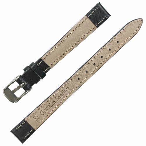 Saat Kordonu Hakiki Deri Yerli �retim 12mm Siyah Desensiz Bombeli